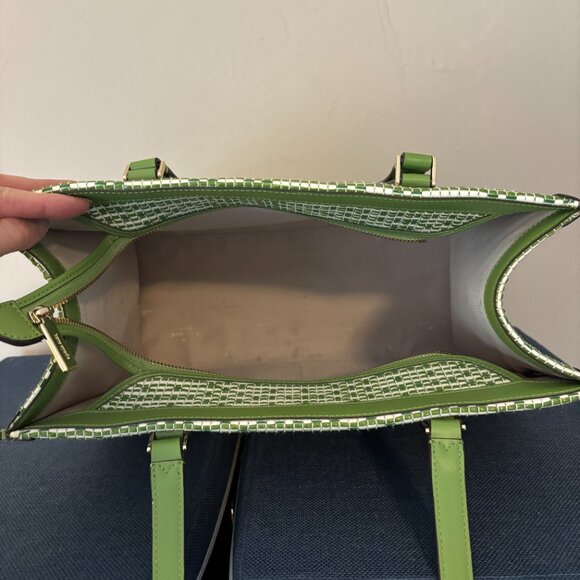 Kate Spade Ellie Green and White Woven Patterned Large Tote - Picture 8 of 10